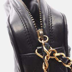 Pre Owned Chanel CC Logo Black Lambskin Quilting Chain Shoulder Bag GHW