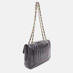 Pre Owned Chanel Mademoiselle Deca Black Lambskin Leather Crossbody Bag