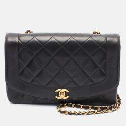 Pre Owned Chanel Matelasse Diana Black Lambskin Flap Chain Shoulder Bag GHW