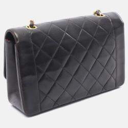 Pre Owned Chanel Matelasse Diana Black Lambskin Flap Chain Shoulder Bag GHW
