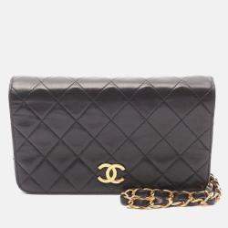 Pre Owned Chanel Mini Matelasse Black Leather Full Flap Chain Shoulder Bag GHW