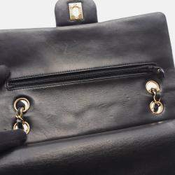 Pre Owned Chanel Matelasse Double Flap Chain Shoulder Bag Lambskin Black Ghw