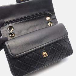 Pre Owned Chanel Matelasse Double Flap Chain Shoulder Bag Lambskin Black Ghw