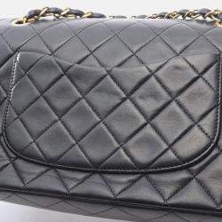 Pre Owned Chanel Matelasse Double Flap Chain Shoulder Bag Lambskin Black Ghw