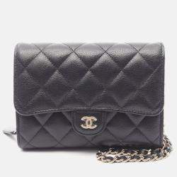 Pre Owned Chanel Matelasse Chain Shoulder Bag Wallet Calfskin Black Ghw Coco