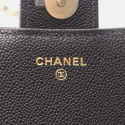 Pre Owned Chanel Matelasse Chain Shoulder Bag Wallet Calfskin Black Ghw Coco