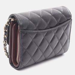 Pre Owned Chanel Matelasse Chain Shoulder Bag Wallet Calfskin Black Ghw Coco