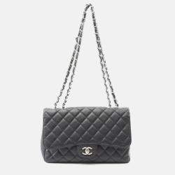 Pre Owned Chanel Jumbo Matelasse 30 Double Flap Chain Shoulder Bag Calfskin Blk