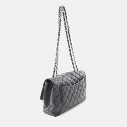 Pre Owned Chanel Jumbo Matelasse 30 Double Flap Chain Shoulder Bag Calfskin Blk