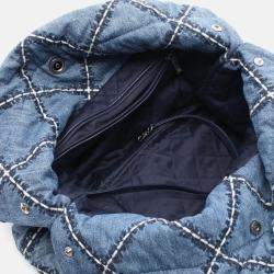 Pre Owned Chanel 22 Chain Shoulder Tote Bag Denim Leather Navy