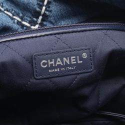 Pre Owned Chanel 22 Chain Shoulder Tote Bag Denim Leather Navy