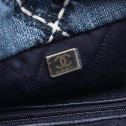 Pre Owned Chanel 22 Chain Shoulder Tote Bag Denim Leather Navy