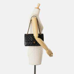 Pre Owned Chanel Black Medium Classic Lambskin Double Flap Bag