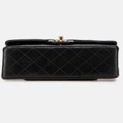 Pre Owned Chanel Black Medium Classic Lambskin Double Flap Bag