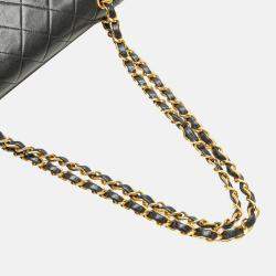 Pre Owned Chanel Black Medium Classic Lambskin Double Flap Bag