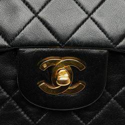 Pre Owned Chanel Black Medium Classic Lambskin Double Flap Bag