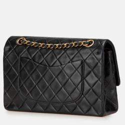 Pre Owned Chanel Black Medium Classic Lambskin Double Flap Bag