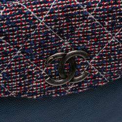 Pre Owned Chanel Burgundy Large Caviar and Tweed Coco Break Shopping Tote