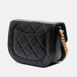 Pre Owned Chanel Black CC Quilted Calfskin Round Moon Messenger Flap