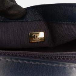 Pre Owned Chanel Navy Blue Mini Square Quilted Lambskin Bijoux Logo Chain Flap