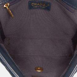 Pre Owned Chanel Navy Blue Mini Square Quilted Lambskin Bijoux Logo Chain Flap