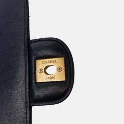 Pre Owned Chanel Navy Blue Mini Square Quilted Lambskin Bijoux Logo Chain Flap