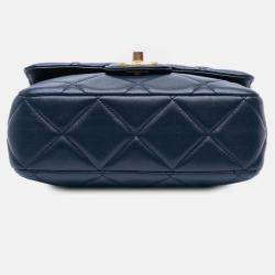 Pre Owned Chanel Navy Blue Mini Square Quilted Lambskin Bijoux Logo Chain Flap