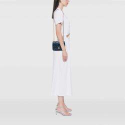 Pre Owned Chanel Navy Blue Mini Square Quilted Lambskin Bijoux Logo Chain Flap
