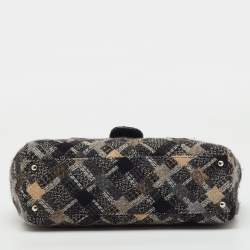 Pre Owned Chanel Black/Grey Tweed Patchwork CC Accordion Vintage Flap Bag