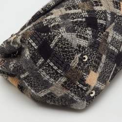 Pre Owned Chanel Black/Grey Tweed Patchwork CC Accordion Vintage Flap Bag