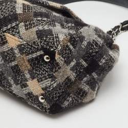Pre Owned Chanel Black/Grey Tweed Patchwork CC Accordion Vintage Flap Bag