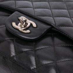 Pre Owned Chanel Black Medium Classic Lambskin Double Flap