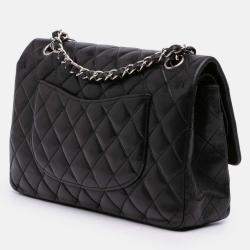 Pre Owned Chanel Black Medium Classic Lambskin Double Flap