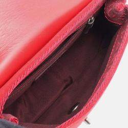 Pre Owned Chanel Red Paris Salzburg Mini Quilted Glazed Calfskin and Felt Edelweiss Flower Flap