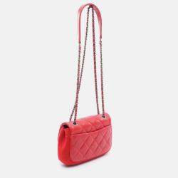 Pre Owned Chanel Red Paris Salzburg Mini Quilted Glazed Calfskin and Felt Edelweiss Flower Flap