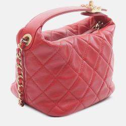 Pre Owned Chanel Red Small Quilted Lambskin Perfect Meeting Hobo