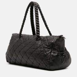 Pre Owned Chanel Black Quilted Lambskin Hidden Chain Bowler Bag