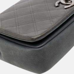 Pre Owned Chanel Grey Paris Edinburgh Medium Embossed Calfskin New Chic Flap