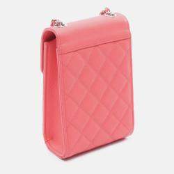 Pre Owned Chanel Pink CC Quilted Caviar Phone Holder with Chain