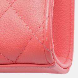 Pre Owned Chanel Pink CC Quilted Caviar Phone Holder with Chain
