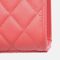 Pre Owned Chanel Pink CC Quilted Caviar Phone Holder with Chain