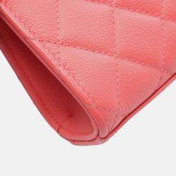 Pre Owned Chanel Pink CC Quilted Caviar Phone Holder with Chain