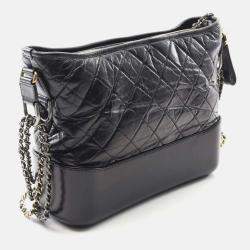 Pre Owned Chanel Gabrielle Large Black Leather Hobo Bag