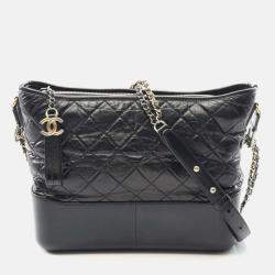 Pre Owned Chanel Gabrielle Large Black Leather Hobo Bag