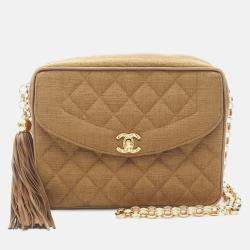 Pre Owned Chanel CC Khaki Fabric Shoulder Bag 