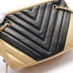 Pre Owned Chanel V-Stitch Black/Gold Lambskin Leather Shoulder Bag