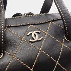 Pre Owned Chanel Wild Stitch Black Leather Shoulder Bag