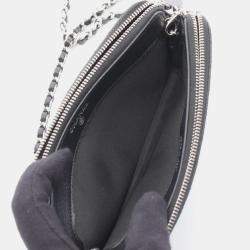 Pre Owned Chanel Black Calfskin Leather Double Zip Shoulder Bag