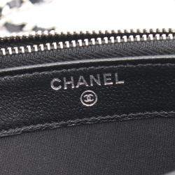 Pre Owned Chanel Black Calfskin Leather Double Zip Shoulder Bag