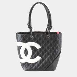 Pre Owned Chanel Medium Cambon Line Black Leather Tote Bag